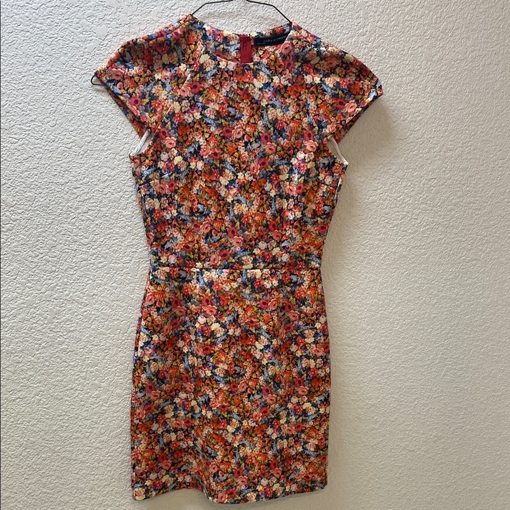 Vintage Zara Orange Red Sheath Dress with Flutter Cap Sleeves